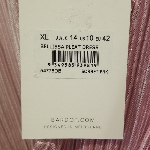 💕BARDOT Bellissa Long Sleeve Faux Wrap Dress Sorbet Pink Metallic Shine XL NWT - Picture 12 of 16